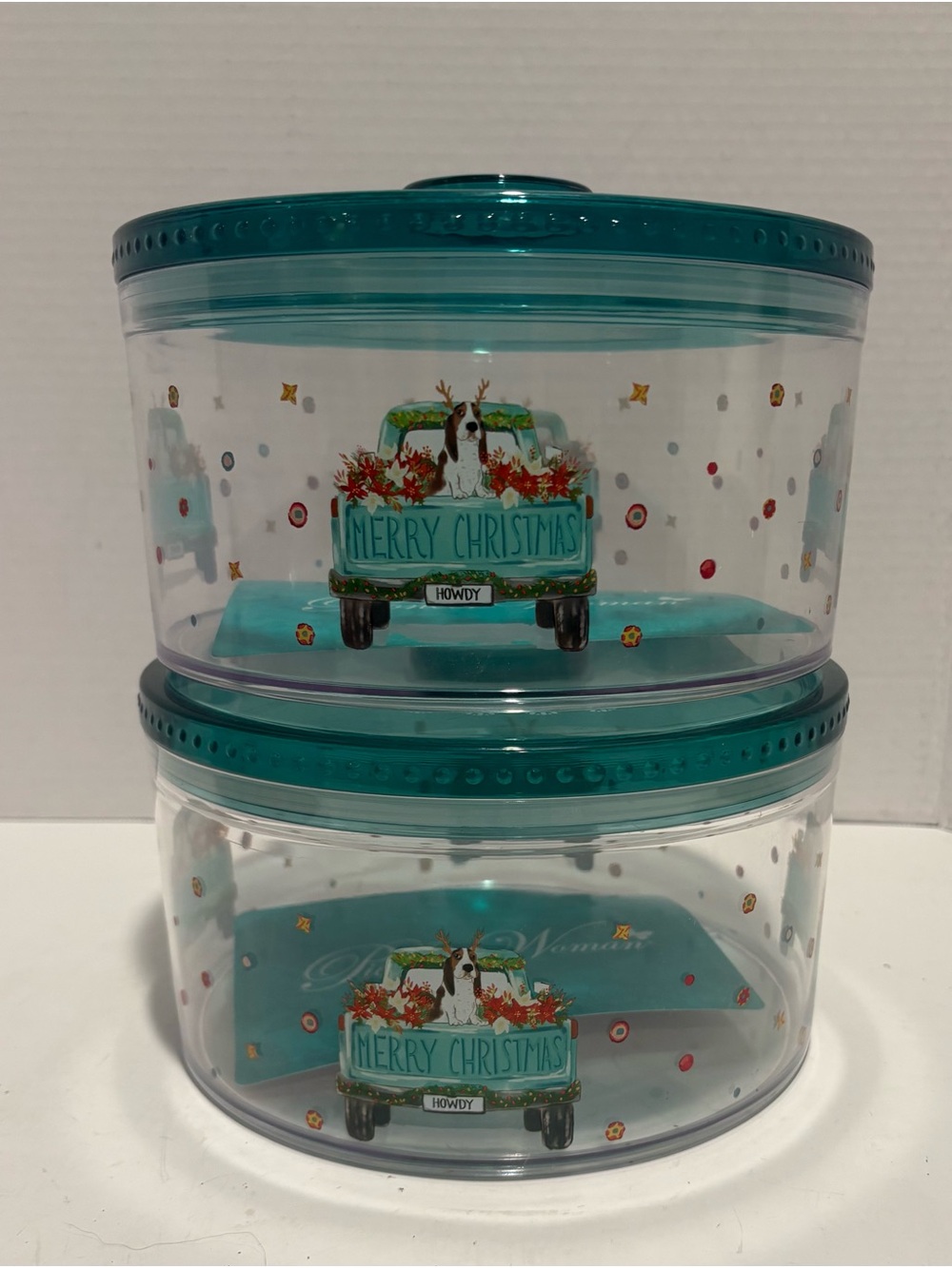The Pioneer Woman Teal Merry Christmas Stackable Holiday Containers